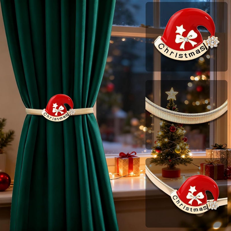 LLPMutu 4 Pack Christmas Curtain Tieback Buckle Aluminum Alloy Spring Design Curtain Holdback Carving Design Christmas Curtain Ties for Drapes Curtain Ties Backs Modern Christmas Decor (Hat) - Image 3